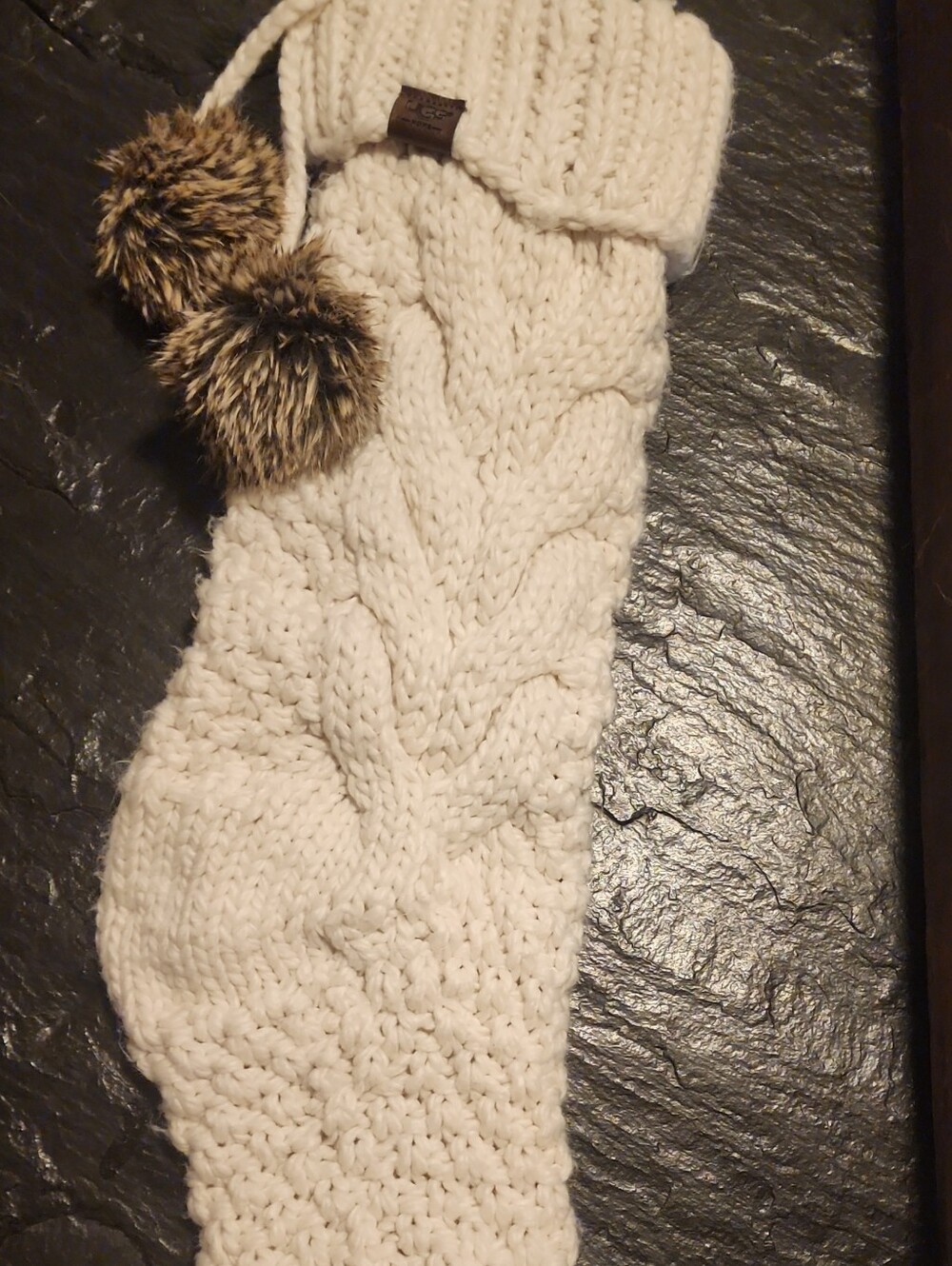 UGG Cream Cable-Knit Holiday Stocking with Faux Fur Pom-Poms